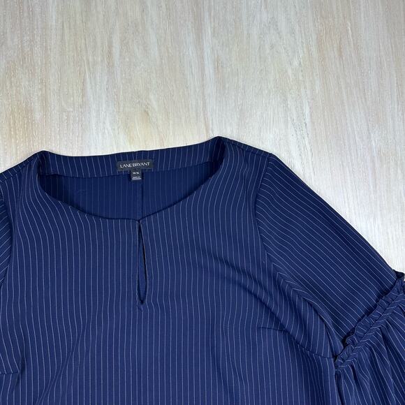 Lane Bryant Navy Key Hole Pin Stripe Bell Sleeve Print Long Sleeve Blouse 14/16 - Picture 6 of 14